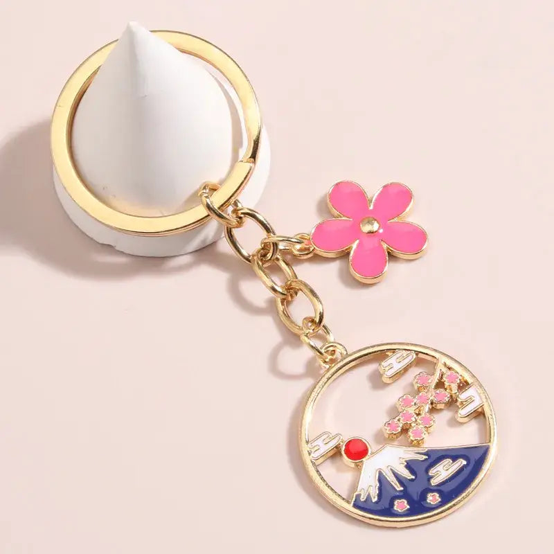 Cherry Blossom Fuji Keychain