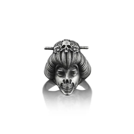 Geisha Skull Silver Ring