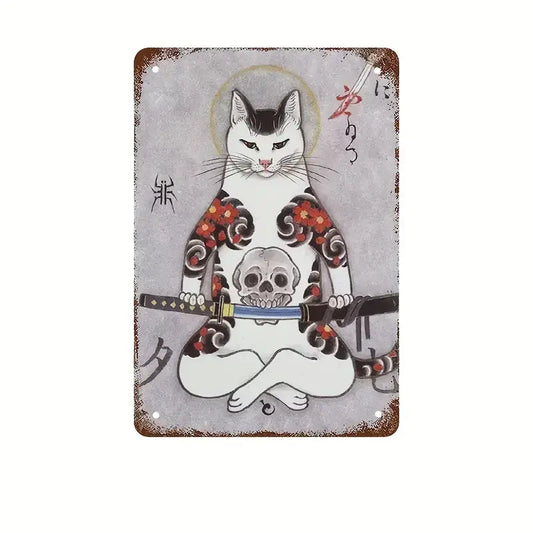Irezumi Samurai Cat Metal Sign