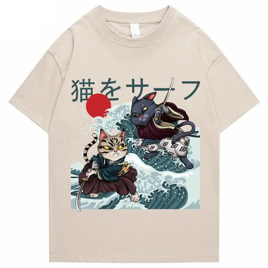 Kanagawa Wave Cat Clash T-Shirt