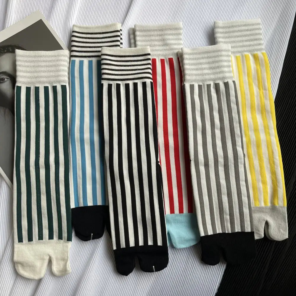 Navy Stripes White Toes Tabi Socks